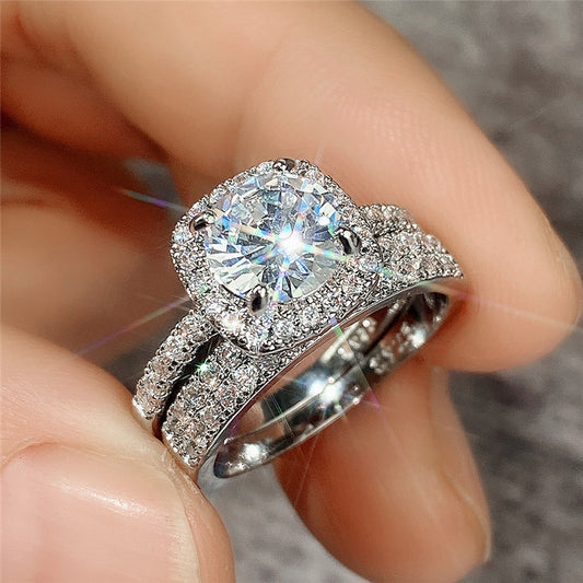 Hua Micro-Inlaid Zircon Ring Set For Women Fashionable Style